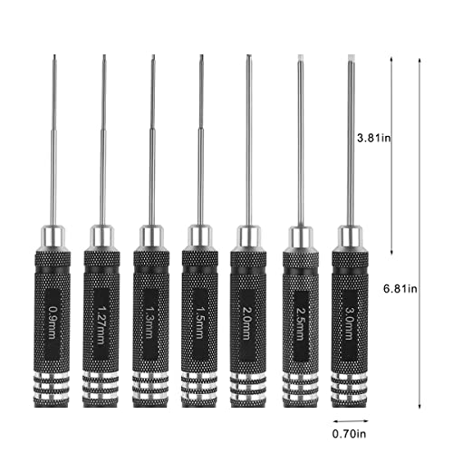 Drone Tool Kit -7Pcs RC Hex Driver Set – Steel 0.9mm Allen Wrench 1.27mm 1.3mm 1.5mm 2.0mm 2.5mm 3.0mm Aluminum Handle Steel Hexagon Screwdriver for traxxas RC Car Truck FPV Helicopter - size: 7pcs Silver