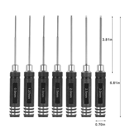 Drone Tool Kit -7Pcs RC Hex Driver Set – Steel 0.9mm Allen Wrench 1.27mm 1.3mm 1.5mm 2.0mm 2.5mm 3.0mm Aluminum Handle Steel Hexagon Screwdriver for traxxas RC Car Truck FPV Helicopter - size: 7pcs Silver