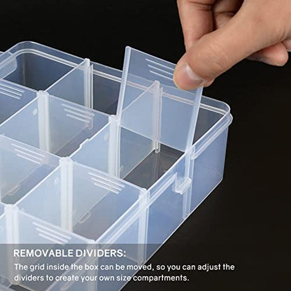 BTremary 15 Grids Clear Plastic Storage Box with Compartment, Craft Organizers and Storage, Transparent Jewelry Storage Box, Small Parts Organizer for Sewing Bead Washi Tape Thread - size: 15 Grids