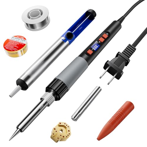90W Digital Soldering Iron Kit for Electronics with Adjustable Temperature | 356-932°F (180-500°C) with ON/OFF Switch, Includes Desoldering Pump, Extra Tips & Accessories
