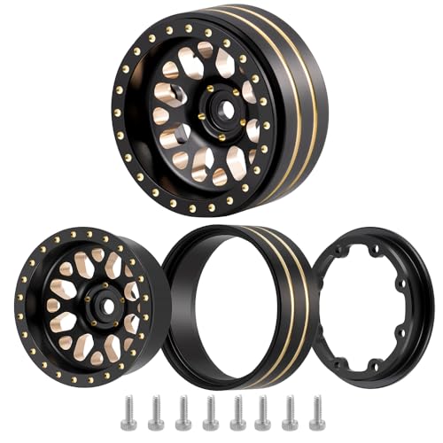 1.3" Brass Beadlock Wheel Hub Rims 207g Heavy Weight for 1/18 TRX4M 1/24 AXIAL SCX24 RC Crawler Car Upgrade Parts (Black) - color: Black