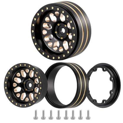 1.3" Brass Beadlock Wheel Hub Rims 207g Heavy Weight for 1/18 TRX4M 1/24 AXIAL SCX24 RC Crawler Car Upgrade Parts (Black) - color: Black