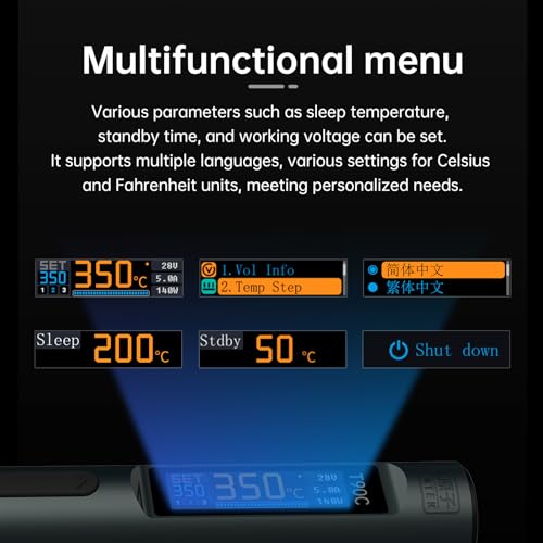 T90 Smart Soldering Iron 140W PD3.0 QC Fast Heating Digital Soldering Pen with LCD Display, Portable USB‑C Soldering Tool for Electronics Repair, DIY, PCB Soldering (T90C soldering iron Set)