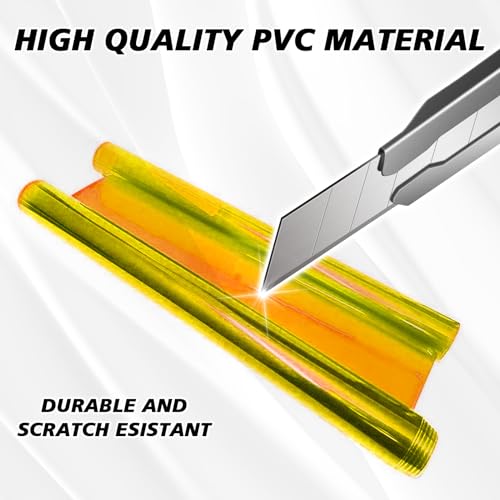 Tint Film for Taillight Headlight Fog Light, 12×48 Inches Vinyl Self-Adhesive Car Tail Light Tape, Brake Light Headlight Cover Protection Film Color Shiny Chameleon Sticker (Golden) - color: Golden