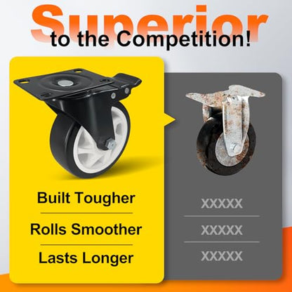 4 Inch Plate Caster Set of 4, Heavy Duty PU Swivel Wheel with Dual Brakes | Smooth 360° rotation,dual locking brake,silent PU wheels - color: Black, size: 4 IN