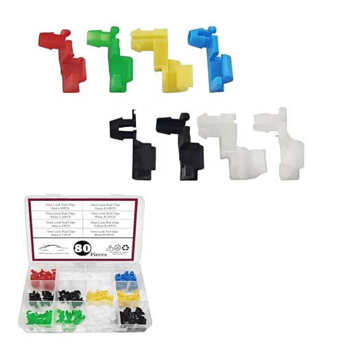 80 PCS Car Door Lock Rod Clips Assortment Kit, Door Lock Cylinder Retainer Clip, Left & Right Doors Handle Rod End Clip Replacements, Compatible with Most Vehicles (Multicolored)