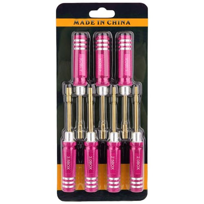 7 Pieces Hex Screwdriver Set 2.0/2.5/3.0/3.5/4.0/4.5/5.0mm RC Socket Wrench Kit Nut Drive for Traxxas Redcat Axial SCX24 Quadcopter Helicopter FPV Drone Car - RC Nut Removal Tools (Pink)