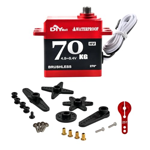 70kg Digital Servo Waterproof High Torque Brushless Motor Steel Gear Servo with 25T Metal Horn for 1/8 1/10 RC Car/Robot/Boat/Plane (270 Degree) - style: 270 degree
