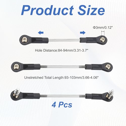 MECCANIXITY 4Pcs Adjustable Turnbuckles Camber Link, 84-94mm Turnbuckle Rod Steering Servo Linkage with M3 Ball Head Rod Ends for RC Car Replace Parts - size: 84-94mm