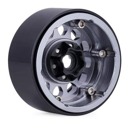 1.9 Beadlock Wheels for 1/10 RC Crawler, Aluminum 1.9 RC Wheel Rims with 12mm Hex, Metal Beadlock Wheel Set for 1/10 RC Rock Crawler, 4PCS (Titanium) - color: Titanium