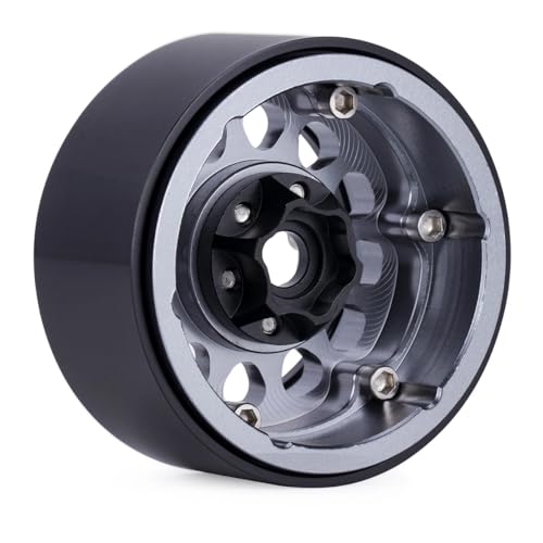 1.9 Beadlock Wheels for 1/10 RC Crawler, Aluminum 1.9 RC Wheel Rims with 12mm Hex, Metal Beadlock Wheel Set for 1/10 RC Rock Crawler, 4PCS (Titanium) - color: Titanium
