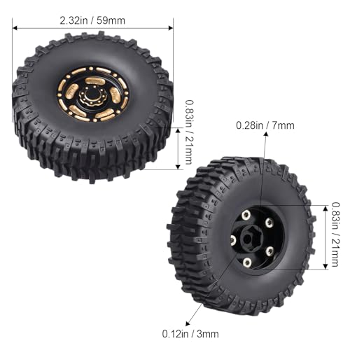 HobbyPark Brass 1.0 Beadlock Wheels & Tires for 1/18 TRX4M Upgrades Parts 1/18 SCX24 1/24 RC Crawler Replacement, Set of 4 (Type C) - style: Type C