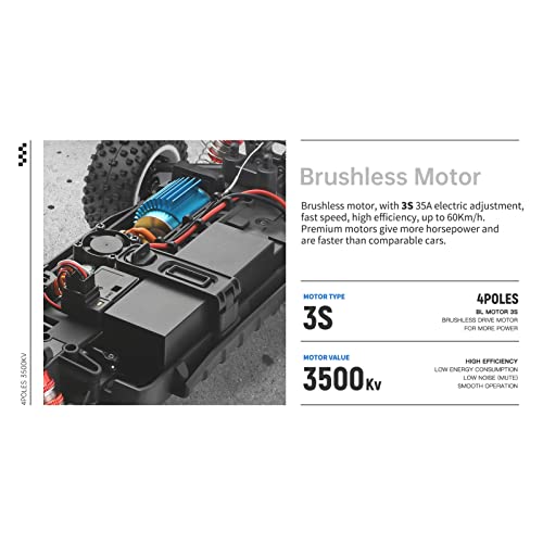 GoolRC WLtoys 124008 Brushless RC Cars for Adults, 1:12 Scale Remote Control Car, 4WD 60KM/H High Speed Racing Car, 2.4GHz All Terrains Off Road Buggy RTR with 11.1V 2000mAh Battery