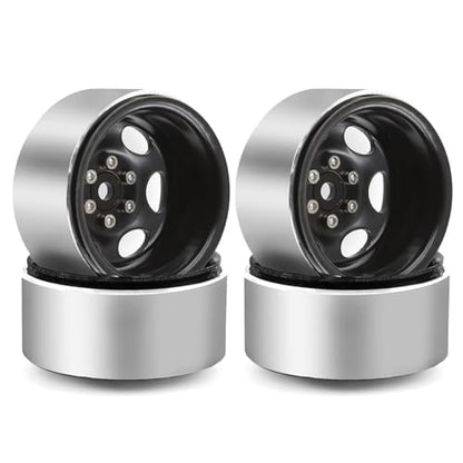 REDSPIDER•Negative Offset -10mm 1.9'' Beadlock Wheels Deep Dish Metal(4pcs) Retro Design for Scale 1/10 RC Crawler Axial SCX10 TRX4 VS4-10 Redcat Gen8 RC4WD D90 Rock Crawler (Black) - color: Black