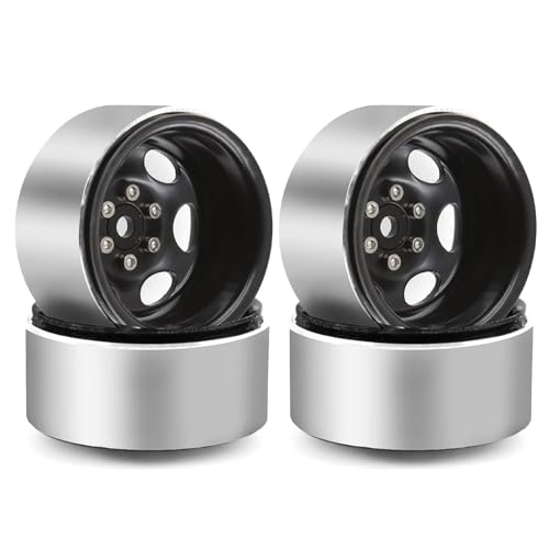 REDSPIDER•Negative Offset -10mm 1.9'' Beadlock Wheels Deep Dish Metal(4pcs) Retro Design for Scale 1/10 RC Crawler Axial SCX10 TRX4 VS4-10 Redcat Gen8 RC4WD D90 Rock Crawler (Black) - color: Black