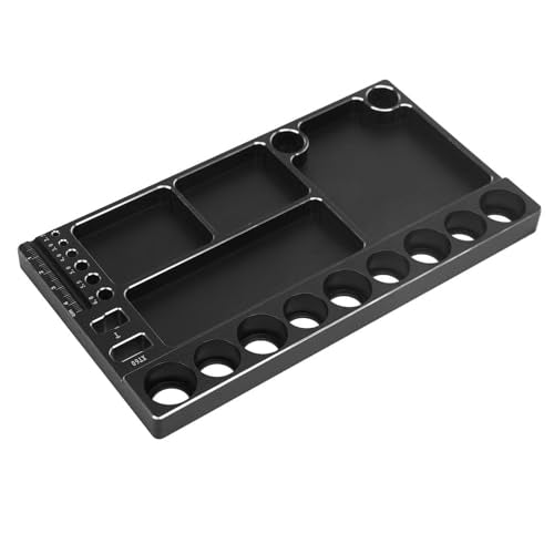 RiToEasysports RC Screwdriver Tool Storage Rack Magnetic Screw Tray Aluminum Alloy with 4pcs Magnetic Pads for RC Cars Airplanes Helicopters Repair (Black) - color: Black