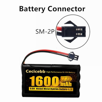 9.6V 1600mAh NI-MH Rechargeable Battery Pack with SM-2P for RC Car Boats Robots Vehicles Trucks 2 Pack with USB Charger Cable