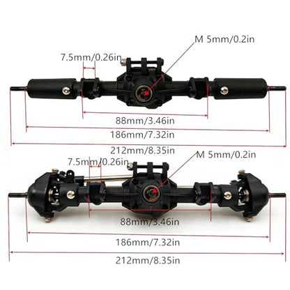 Nylon Front Rear Axle Set with Steel Reverse Bevel Gear for 1/10 RC Crawler SCX10 II 90046 47 R-G-T 86100 Upgrade Part(Black