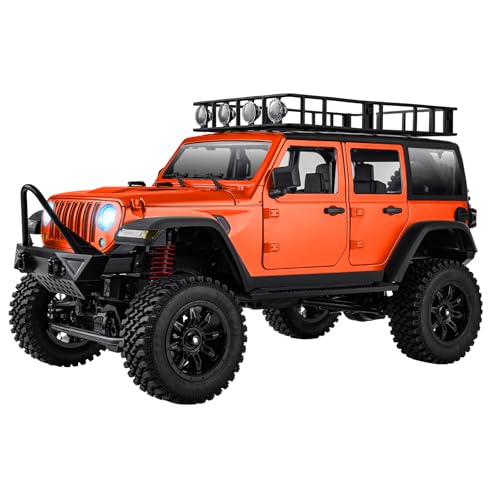 ARRIS MN128 1/12 RC Rock Crawler 4WD Off-Road Jeep RTR Truck | Wrangler Style Body, Full Proportional Control, LED Lights, Trail Ready - color: Orange
