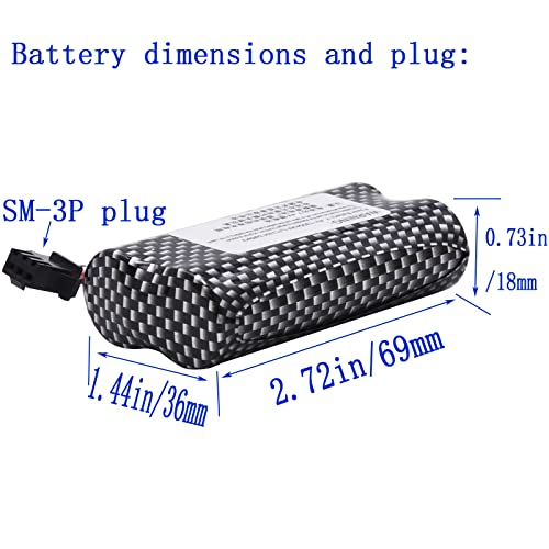 Blomiky 2 Pack 7.4V 1200mAh 8.88Wh Li-ion Rechargeable Battery with Black SM-3P Plug and Cable Replacment for Some Old Version RC Trucks / 1575 Battery 2