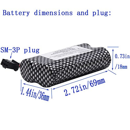 Blomiky 2 Pack 7.4V 1200mAh 8.88Wh Li-ion Rechargeable Battery with Black SM-3P Plug and Cable Replacment for Some Old Version RC Trucks / 1575 Battery 2