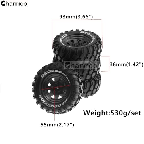 1.9 RC Crawler Tires And Metal Beadlock Wheels Rims 12mm Drive Adaptors 1:10 Soft Mud Tyres For 1/10 Rock Crawler Car Traxxas TRX4 D90 TF2 Axial Redcat Gen8 SCX10 Tamiya CC01 4PCS (Black) - color: Black