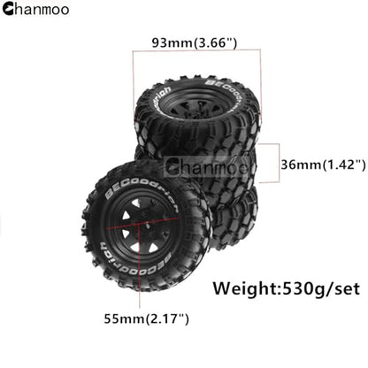 1.9 RC Crawler Tires And Metal Beadlock Wheels Rims 12mm Drive Adaptors 1:10 Soft Mud Tyres For 1/10 Rock Crawler Car Traxxas TRX4 D90 TF2 Axial Redcat Gen8 SCX10 Tamiya CC01 4PCS (Black) - color: Black