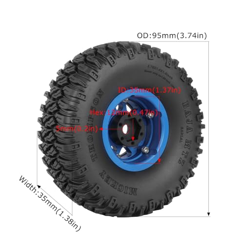4PCS 1.55 Inch Aluminum Alloy 5Spoke Beadlock Wheel Rim Tyre and 95mm Rubber Tires Set for 1/10 RC Rock Crawler Car Upgrade Parts for Tamiya Axial AX90069 D90 TF2 CC01 LC70 (Blue Black) - color: Blue Black