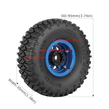 4PCS 1.55 Inch Aluminum Alloy 5Spoke Beadlock Wheel Rim Tyre and 95mm Rubber Tires Set for 1/10 RC Rock Crawler Car Upgrade Parts for Tamiya Axial AX90069 D90 TF2 CC01 LC70 (Blue Black) - color: Blue Black