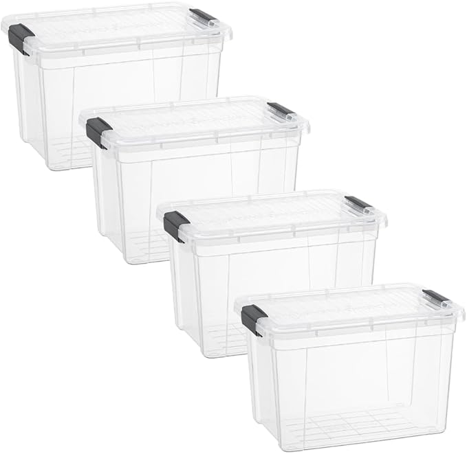 Superio Clear Storage Bins with Lids, Stackable Deep Storage Boxes with Latches and Handles, Extra Small, 4 Pack, Deep Containers for Home, Garage, and Kitchen - size: 2.5 Qt, style: 4 Pack