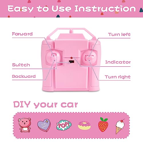 NQD Remote Control Car for Kids 1:16 Scale 80 Min Play 2.4Ghz Off Road RC Trucks with Stickers Toy Car Gift for Girls 3 4 5 6 Year Old - color: Pink and Blue