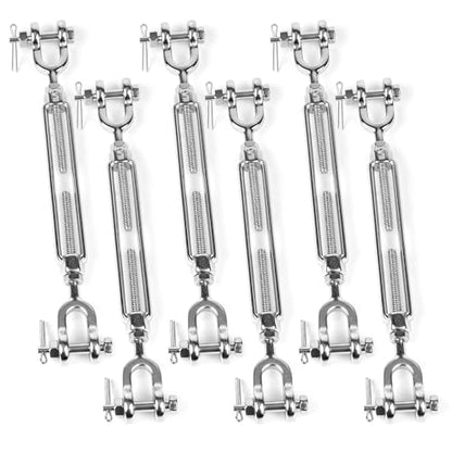 6 PCS M5 Turnbuckle 3/16" 304 Stainless Steel Jaw and Jaw Turnbuckle Tensioner, Heavy Duty Cable Tensioner, 570 LBS Working Load Limit, Adjustable Turnbuckles for Cables Wire, Clotheslines, Shade Sail - size: 3/16"-6 Pack