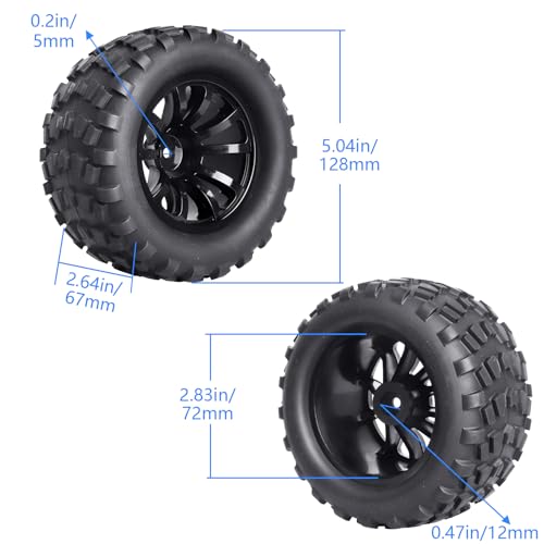 Hobbypark 2.8 12mm Hex RC Truck Wheels and Tires for 1/10 Scale Traxxas Stampede VXL Hoss 4x4 Redcat Volcano Epx Pro S30 Monster Truck fit 2S 3S Brushless Models