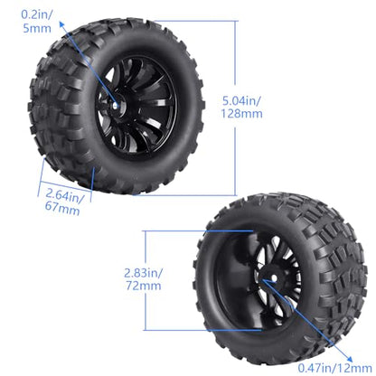 Hobbypark 2.8 12mm Hex RC Truck Wheels and Tires for 1/10 Scale Traxxas Stampede VXL Hoss 4x4 Redcat Volcano Epx Pro S30 Monster Truck fit 2S 3S Brushless Models