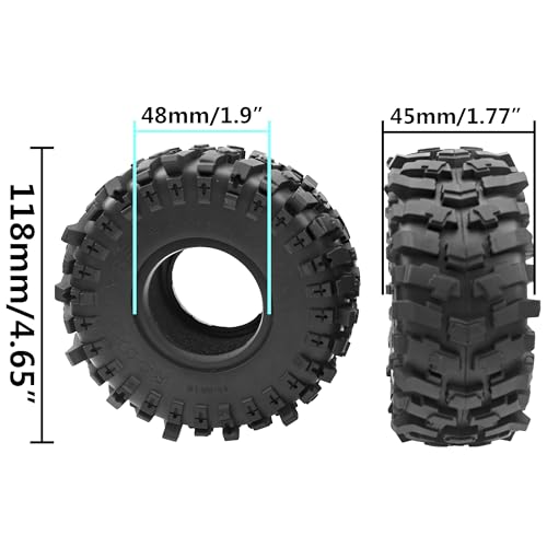 4PCS HIRCQOO 118 * 45mm 1.9" Rubber Tire RC Crawler Mud Tyres Tires Compatible with Axial SCX10 90046 Traxxas TRX4 Redcat Gen7 RBX10 1/10 RC Crawler Car