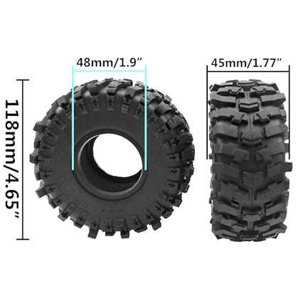 4PCS HIRCQOO 118 * 45mm 1.9" Rubber Tire RC Crawler Mud Tyres Tires Compatible with Axial SCX10 90046 Traxxas TRX4 Redcat Gen7 RBX10 1/10 RC Crawler Car