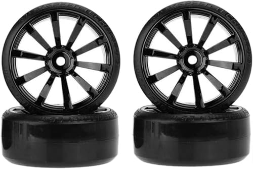 Hard Plastic 63mm Drift Car Tyres 12mm Wheels for 1/10th Scale HSP Tamiya HPI Kyosho TT02 Road Drift Car Hard Tyre Replacement, Set of 4 (Black) - color: Black