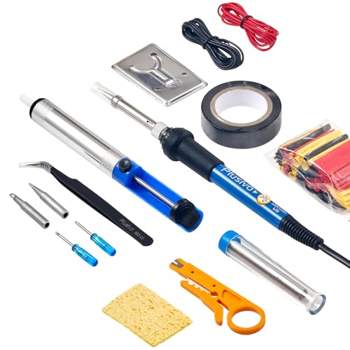 Soldering Iron Kit, 60W Adjustable Temperature 15-in-1, Solder Wire, 2 pcs Tips, Wire Cutter, Desoldering Pump, Tweezers, Fast Heating for Desoldering Electronics Repair Hobby DIY 120V US Plug
