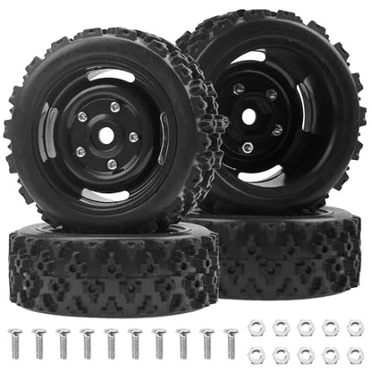 ShareGoo 4Pcs 1/10 On Road Tires & Plastics Wheel Rims 12mm Hex Compatible with Tamiya TT01 Kyosho Sakura D3 Traxxas 4Tec 2.0 1/10 RC On Road Racing & Touring Car (Black)