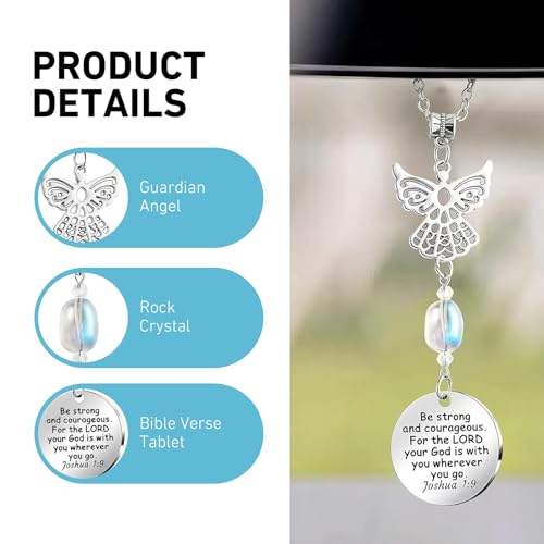 1 PC Angel Rear View Hanging Charm, Angel Wings Rear View Mirror Charm Ornament, Stainless Steel Car Interior Hanging Decoration Accessories, Universal for Most Cars and Home (Silver)