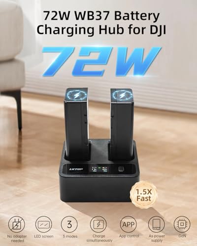 Replacement DJI WB37 Battery Charging Hub 72W USB-C Fast Charger Power Adapter for DJI WB37 Intelligent Battery, with Fast Charging/Discharging/Comfort Mode (Parallel Charge 2 Batteries: 80 min)