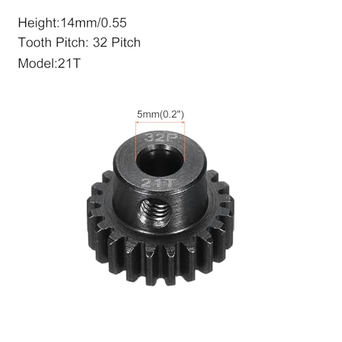 32P Steel Pinion Gear Set 21T for 5mm Shaft Hardened Steel Pinion Gear with Shaft Coupler Connector for RC Motor - style: 21T