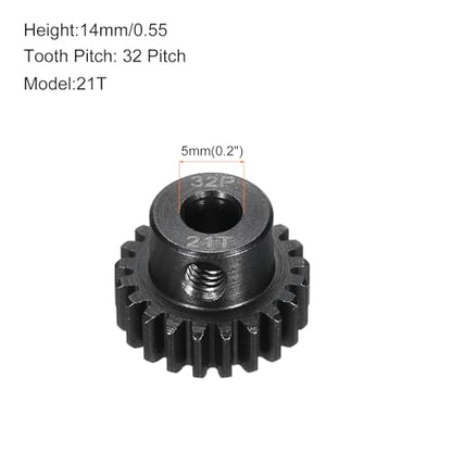 32P Steel Pinion Gear Set 21T for 5mm Shaft Hardened Steel Pinion Gear with Shaft Coupler Connector for RC Motor - style: 21T