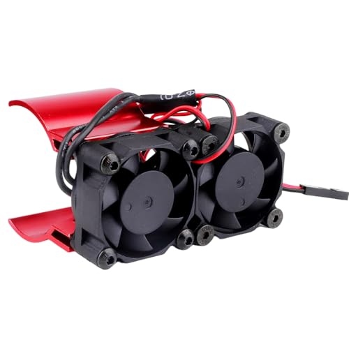 Thermal-Controlled Aluminum Motor Heat Sink with Dual Turbo Fans for 540/550 36mm RC Motors – Compatible with Traxxas Redcat HPI Tamiya Wltoys(Red) - color: Red