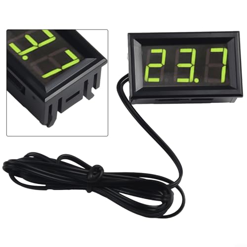 Digital Temperature Meter with Probe, LED Display DC 5-12V Car Temperature Panel Meter Gauge -50~110°C Temperature Gauge Sensor(Green) - color: Green