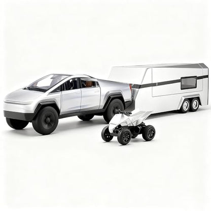 1/32 Toy Truck with RV ATV Motorcycle Alloy Truck Model with Sound and Light Effect Comer Trailer Ideal Charistma Gidt Age for 3+ Boys Girls - color: Silver With Rv