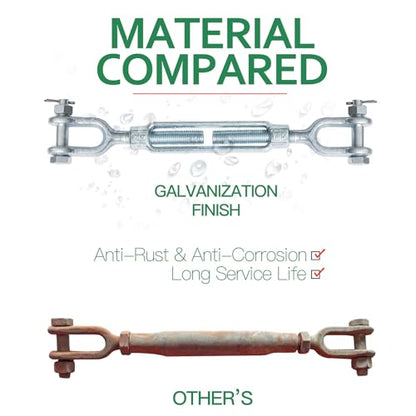 3/4" Jaw Jaw Turnbuckle Galvanized Jaw and Jaw Turnbuckle, Jaw Jaw Closed Body Marine Turnbuckle Jaw, 8000lbs Working Load Limit, Durable for Wire Rope Cable (3/4" x 6") - style: Jaw & Jaw-3/4 x 6