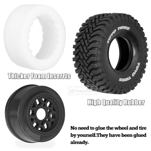 RC Wheels and Tire for 1/8 Maxx Slash 6S Short Course Trucks(102076-4),All-Terrain Rubber Tyres w/Foam Insert,Replacement for #10272,Black - color: Black(4pcs)