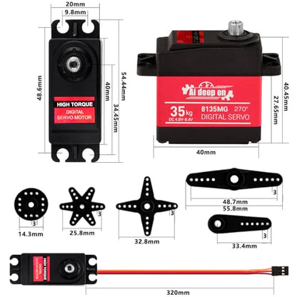 35KG Servo High Torque RC Servo,Servo Motor 4.8-8.4V RC Servo Full Metal Gear Waterproof Compatible with 1/8, 1/10, 1/12 RC Car with 25T Servo Horn and Parts (270°-2 Pack) - color: 35kg