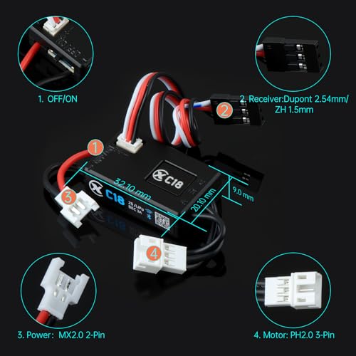 XC C18 Sensorless Brushless ESC for 1/18 1/24 RC Car,2S 30A | Bluetooth APP Programming,5.0V BEC,Multiple protection
